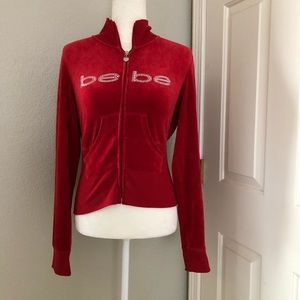 Bebe Red Velour Hoodie Sz Medium